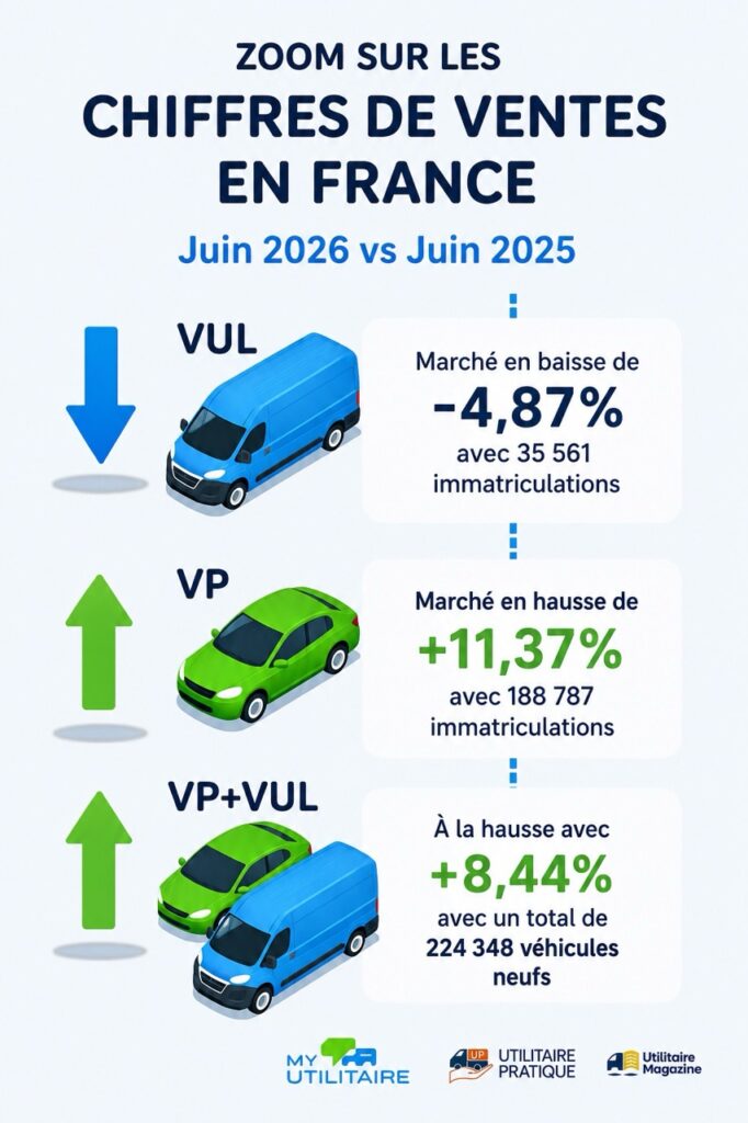 Infographie vul juin 2026 - chiffres du marché vu en juin 2026 : le vul toujours à la peine, -4,87 %